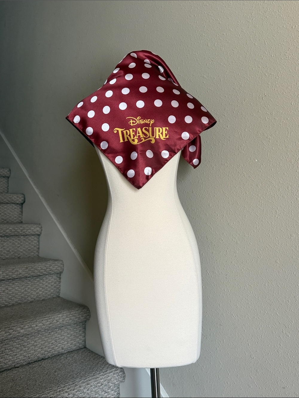 Disney Treasure Polka Dot Satin Scarf - Burgundy, White & Gold